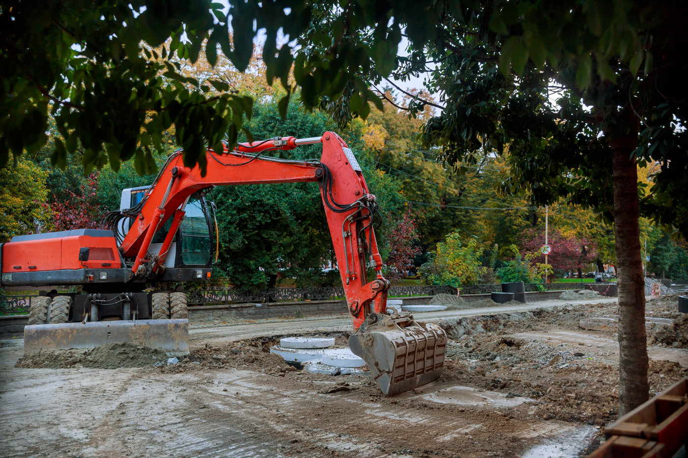 excavator-being-parked-at-a-highway-construction