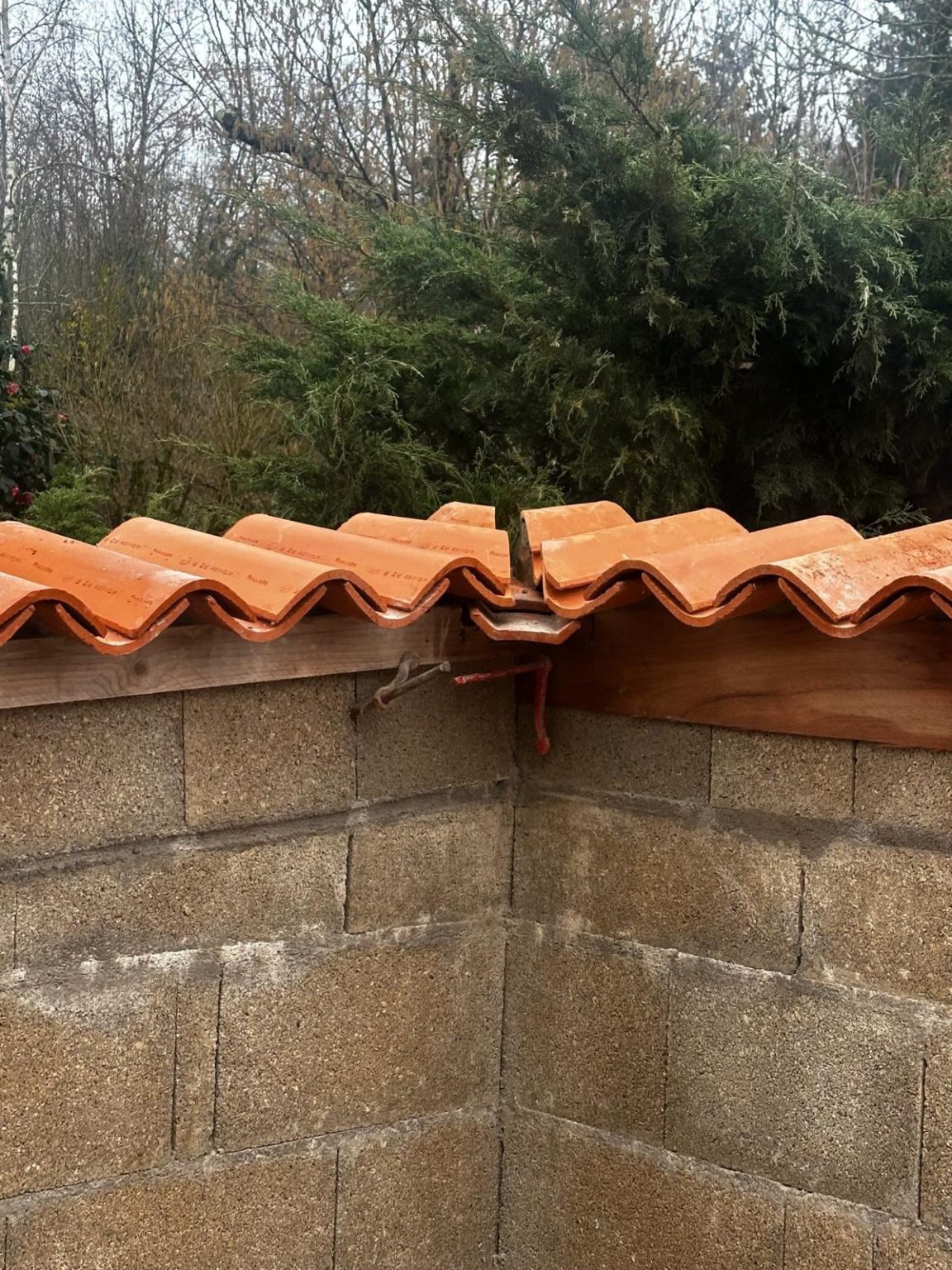 Chaperon en tuiles sur le mur de clôture, Ruffec