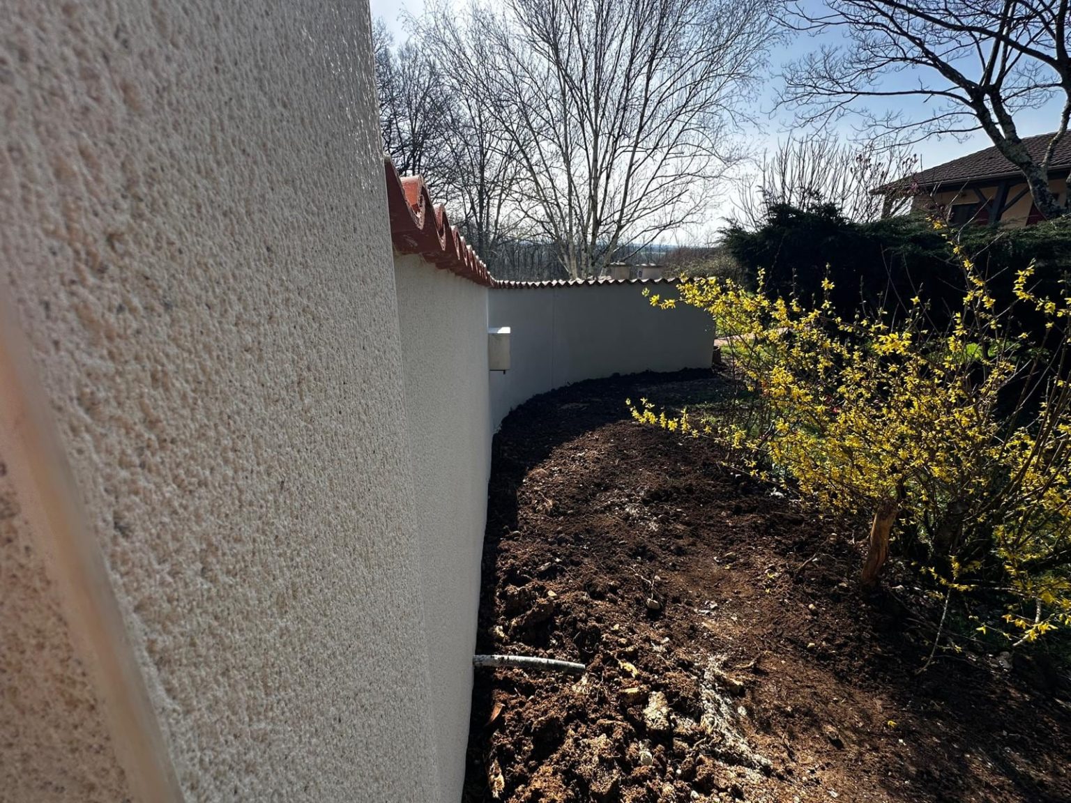 Détail de l’enduit du mur de clôture, Ruffec